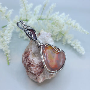 Antique Sterling Silver Moroccan Seam Agate/Garnet Pendant