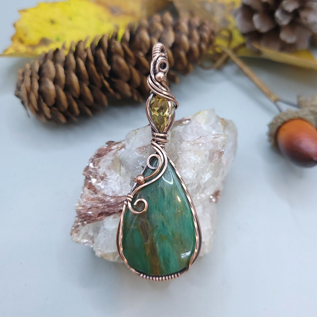 Larsonite/Citrine Copper Double Pendant