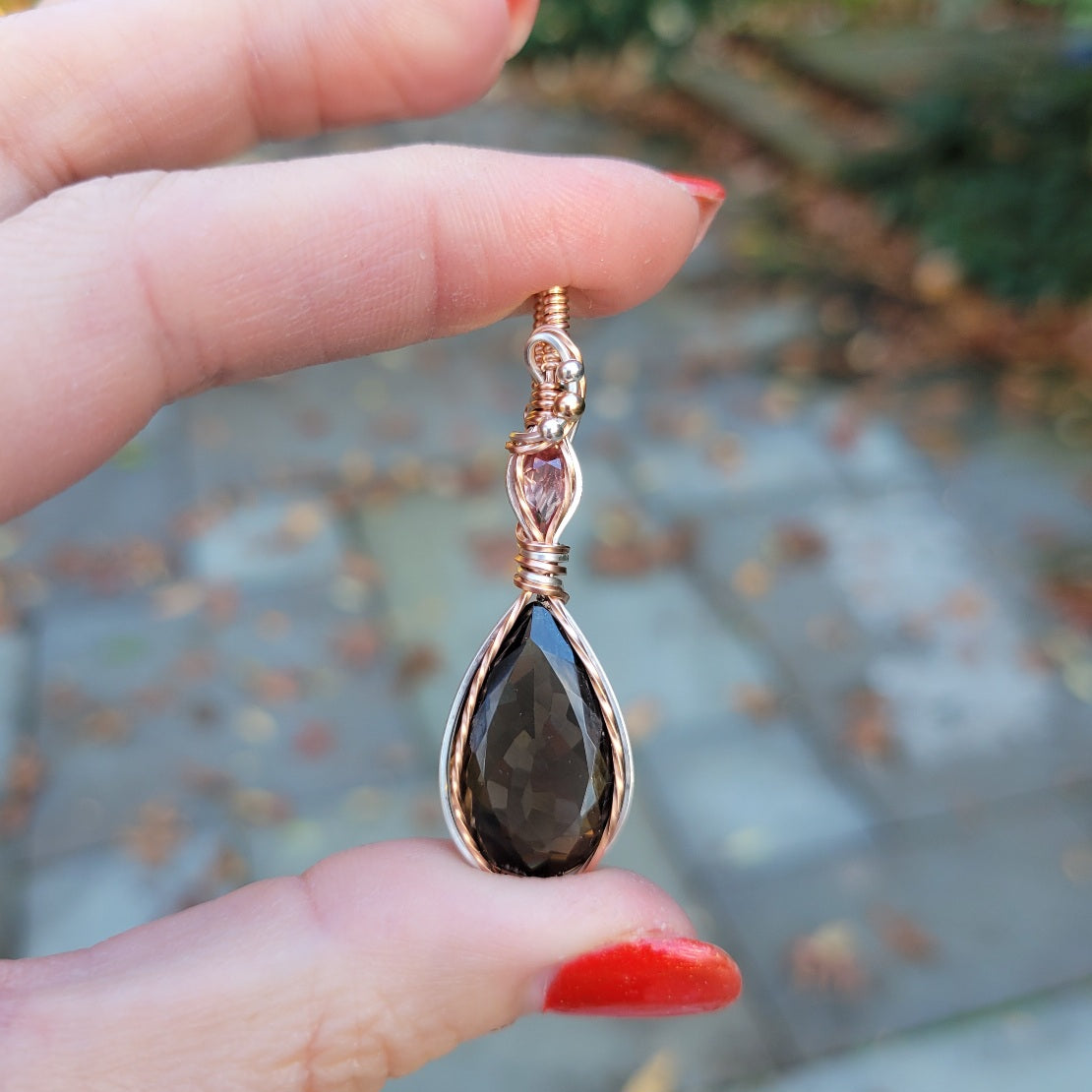 Mixed Metal Smoky Quartz/Diaspore Doublet Pendant