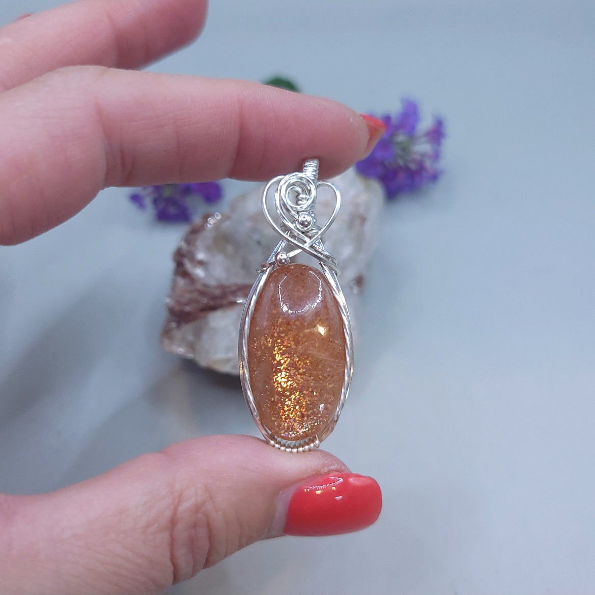 Sterling Silver Confetti Sunstone Pendant