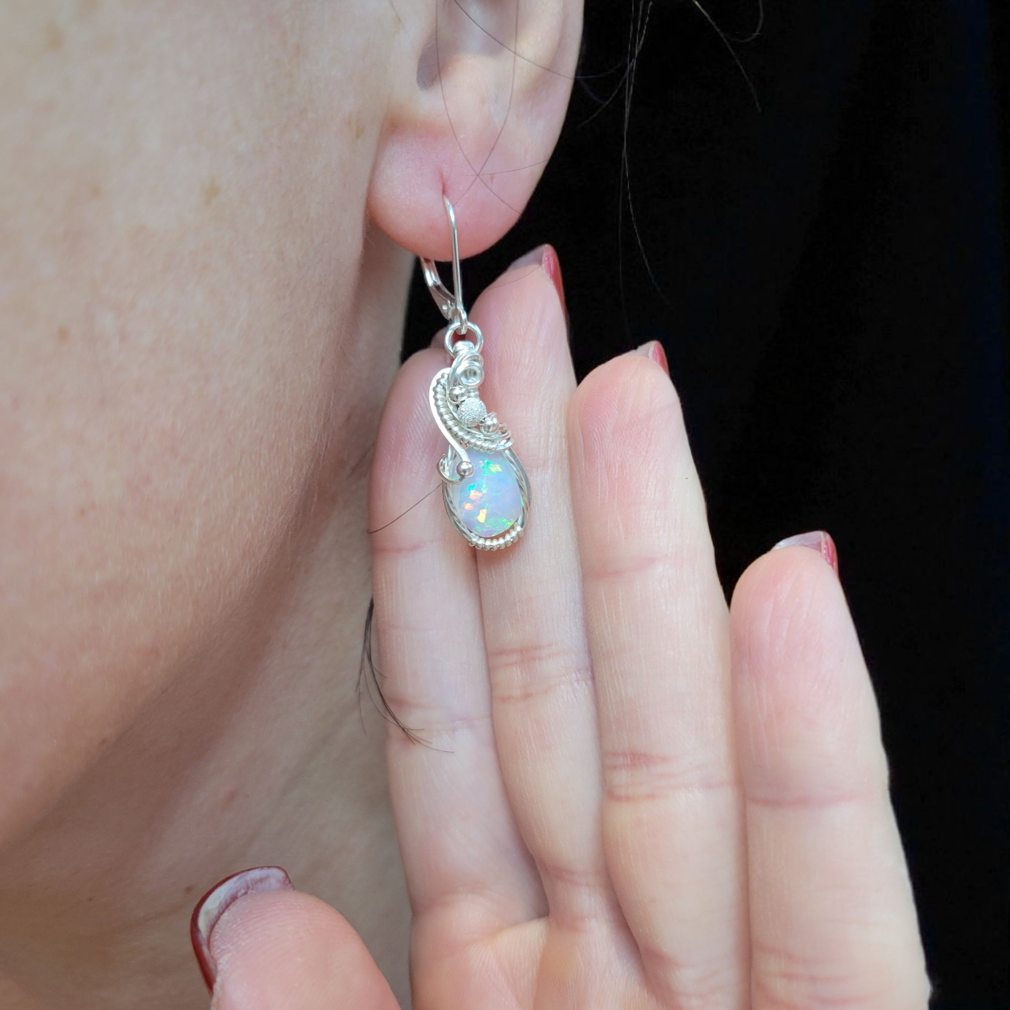 Sterling Silver Ethiopian Fire Opal Earrings