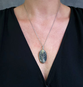 Antiqued Sterling Silver Picasso Jasper Tree Pendant