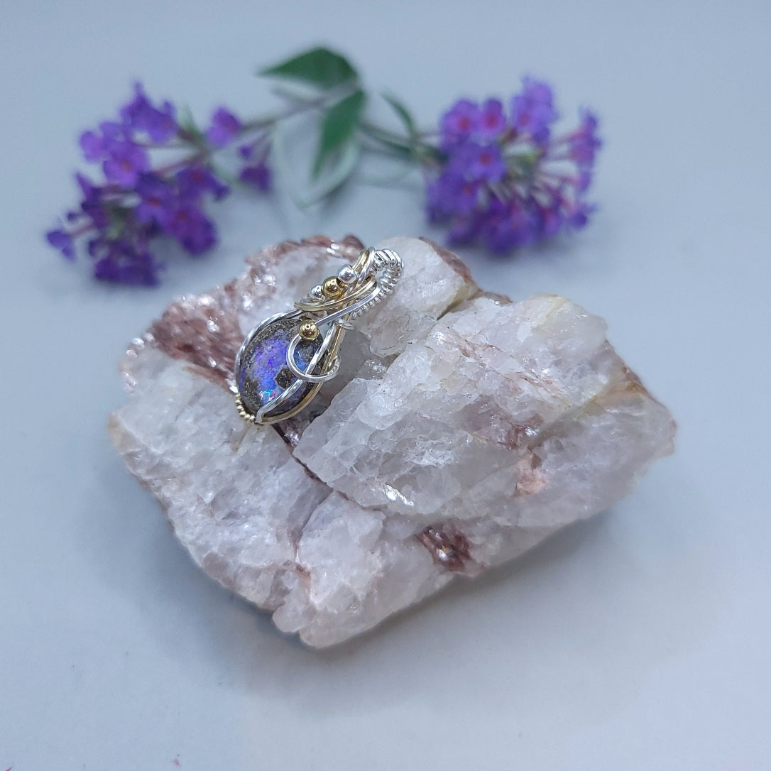 Mixed Metal Boulder Opal Pendant