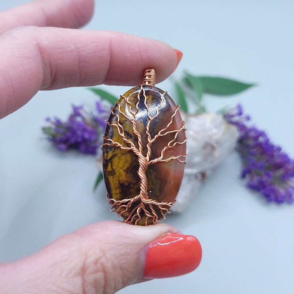 Indonesian Seam Agate Copper Tree Pendant