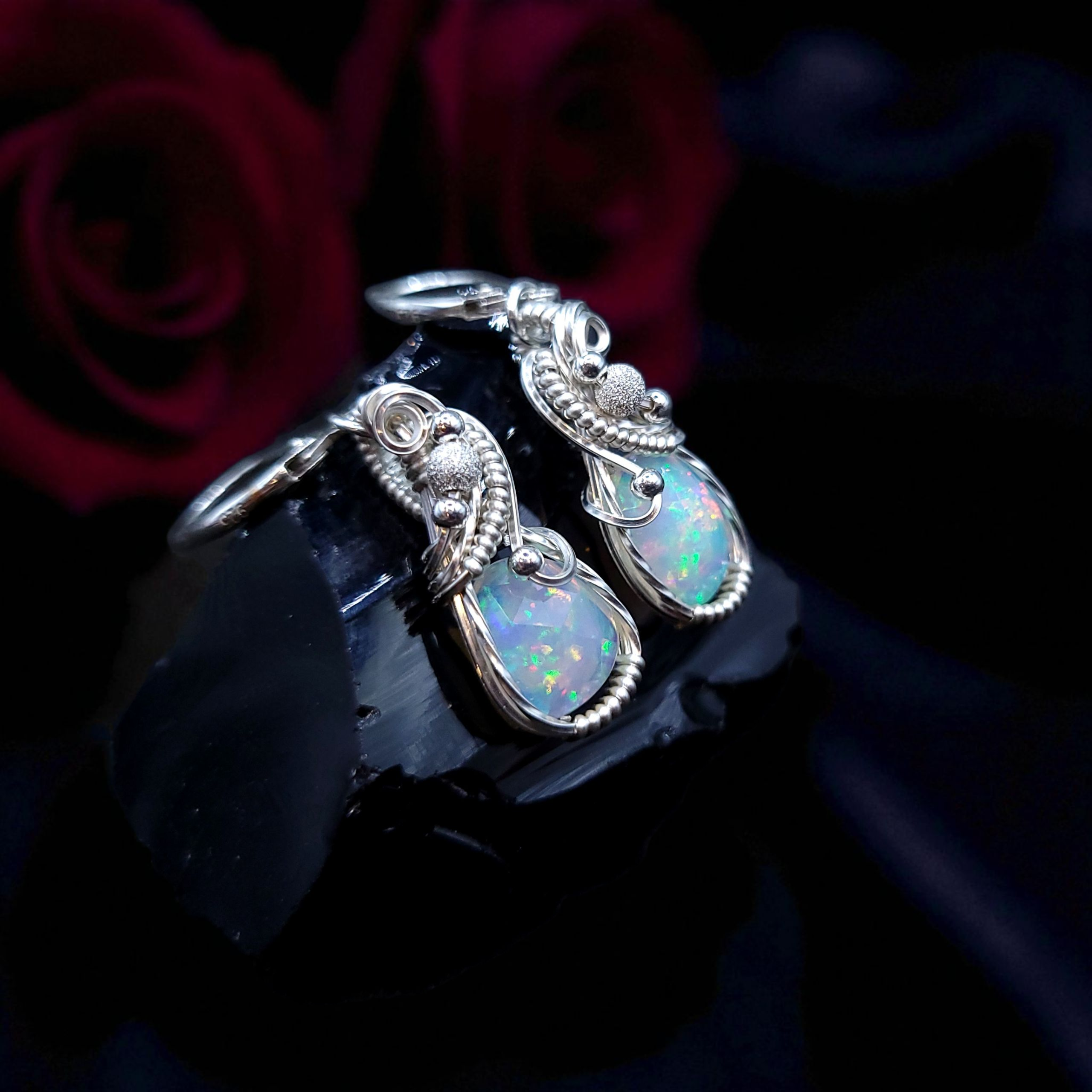 Sterling Silver Ethiopian Fire Opal Earrings