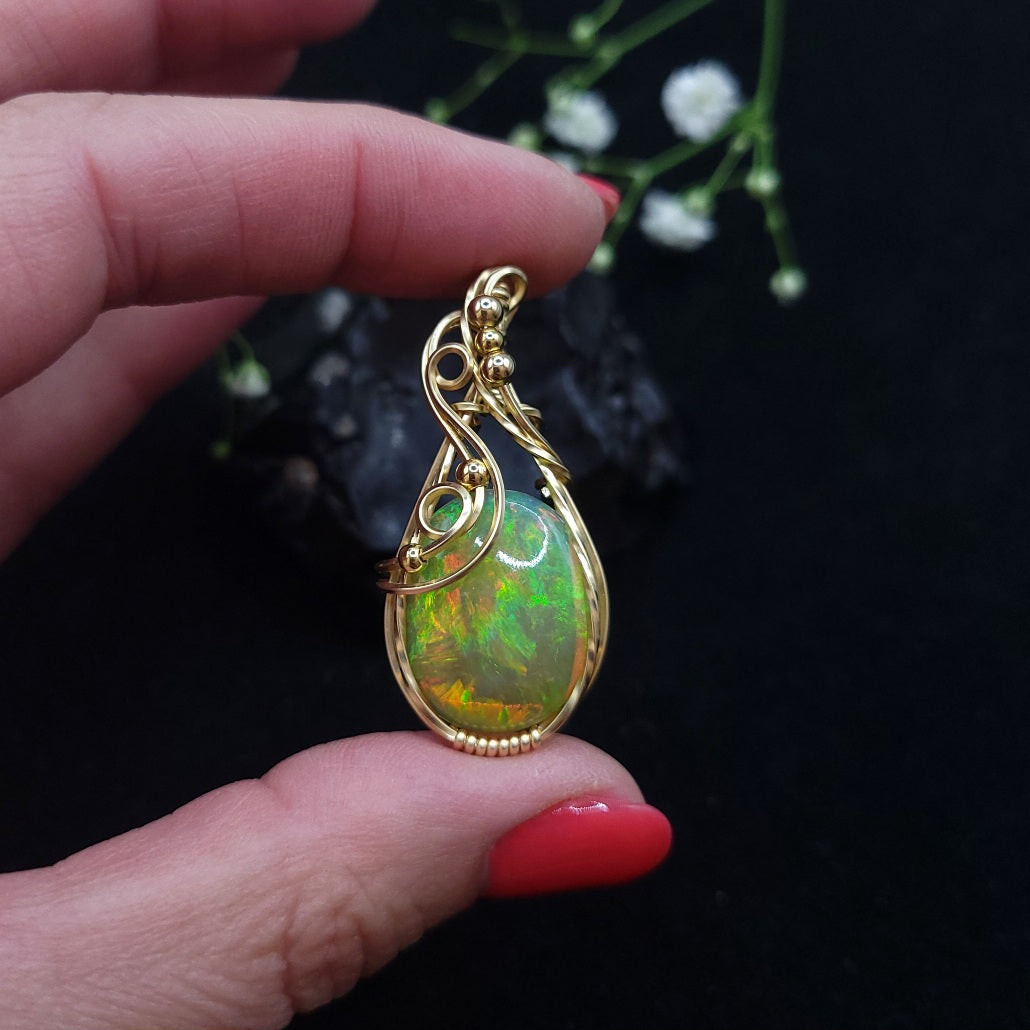 14K Gold Ethiopian Fire Opal Pendant