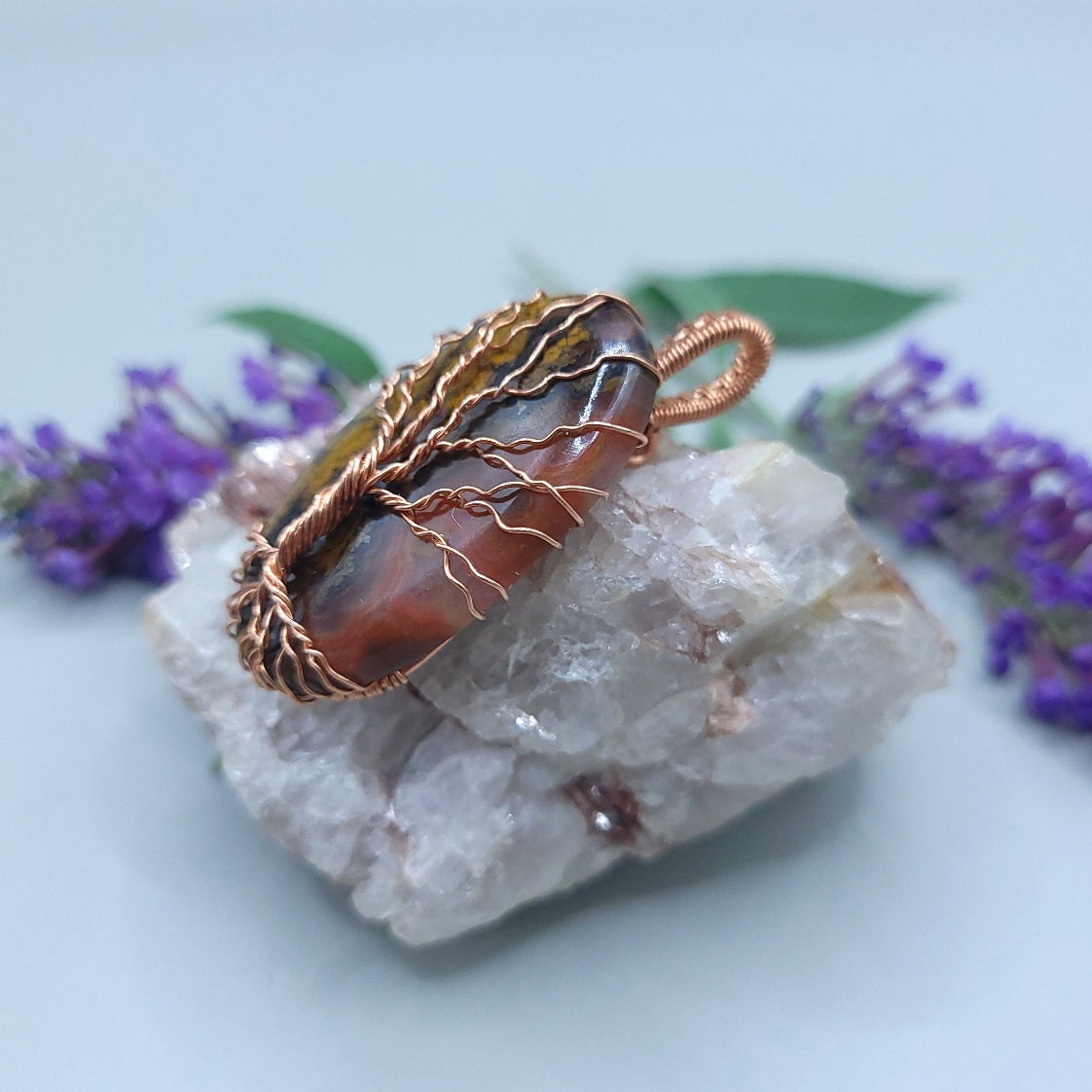 Indonesian Seam Agate Copper Tree Pendant