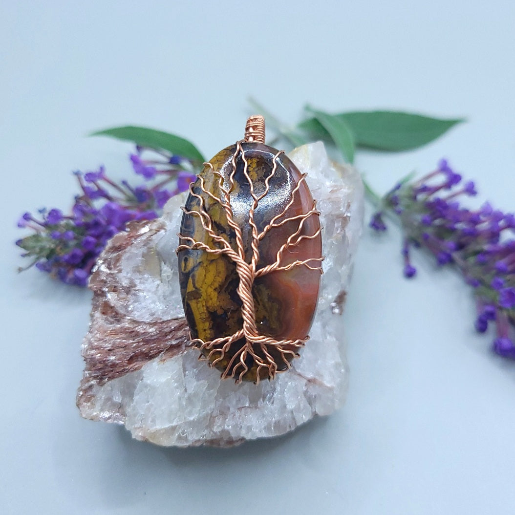 Indonesian Seam Agate Copper Tree Pendant