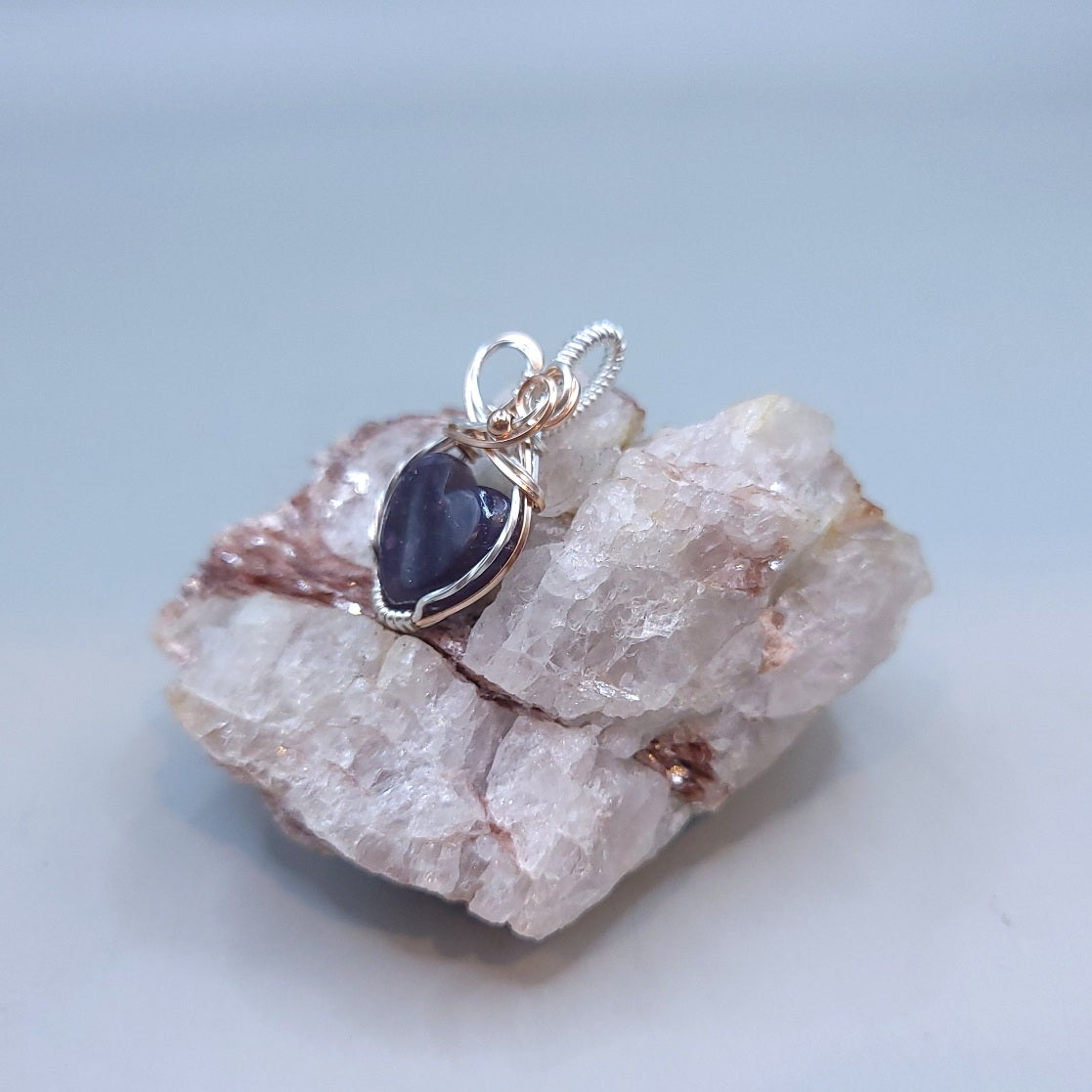 Mixed Metal Iolite Sunstone Heart Pendant