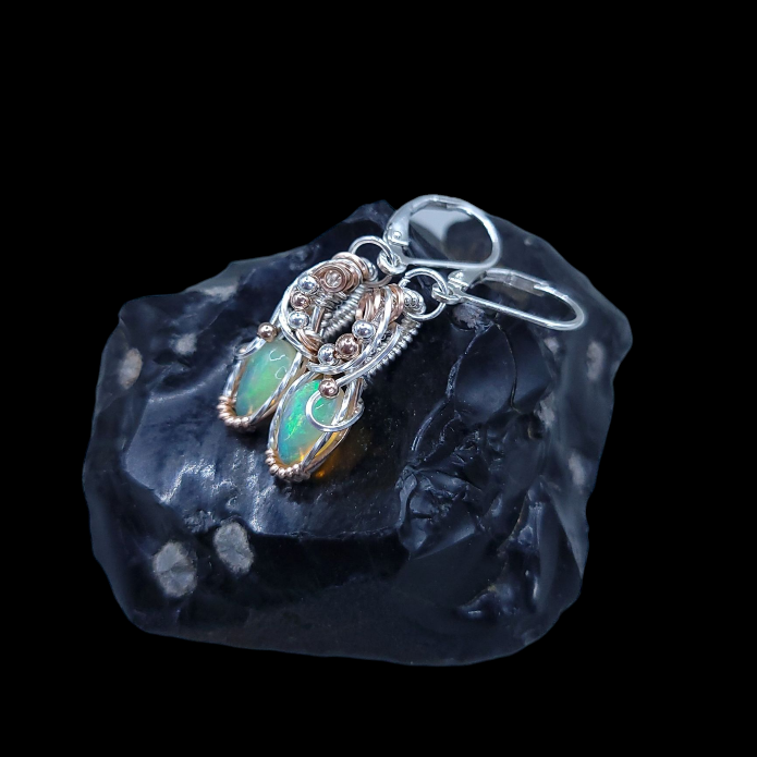 Mixed Metal Ethiopian Opal Earrings