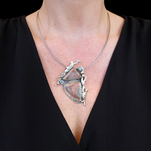 Antique Sterling and Fine Silver Imperial Jasper and Swiss Topaz Statement Pendant