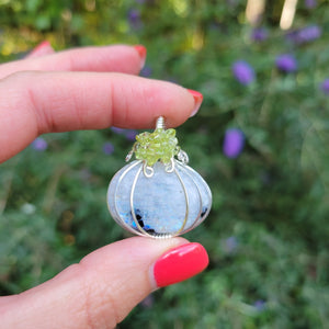 Sterling Silver Tourmalated Moonstone Pumpkin Pendant