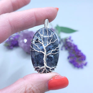 Sterling Silver Larvikite Tree Pendant