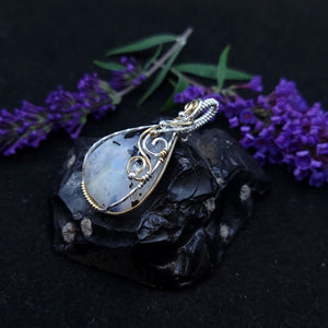 Mixed Metal Tourmalated Rainbow Moonstone Pendant