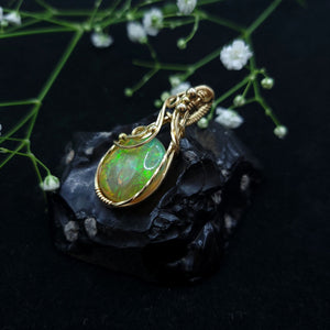 14K Gold Ethiopian Fire Opal Pendant