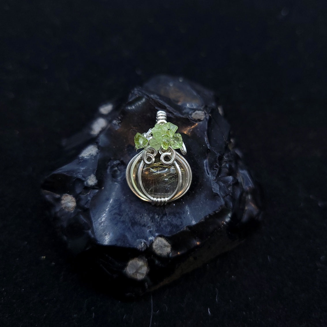 Sterling Silver Rutilated Quartz Nano Pumpkin Pendant