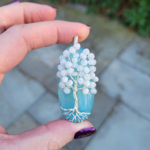 Sterling Silver Chalcedony/Moonstone Winter Tree Pendant