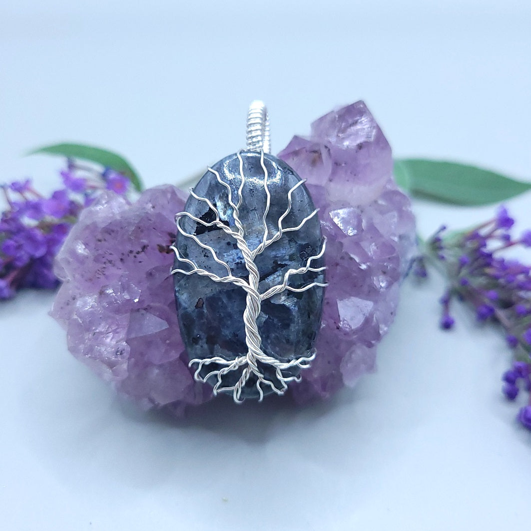 Sterling Silver Larvikite Tree Pendant