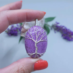 Sterling Silver Purple Stichtite Tree Pendant