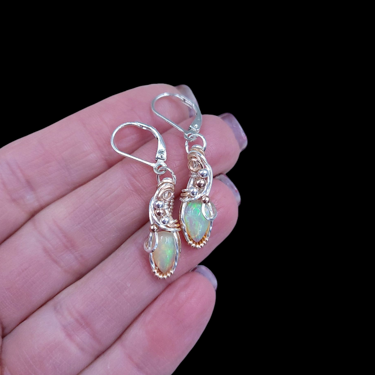 Mixed Metal Ethiopian Opal Earrings