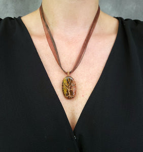 Indonesian Seam Agate Copper Tree Pendant