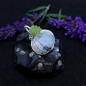 Sterling Silver Tourmalated Moonstone Pumpkin Pendant