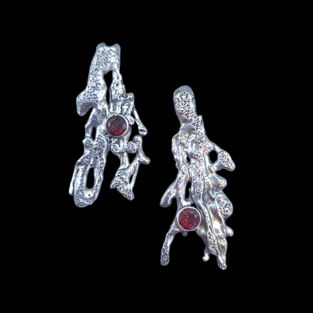 Antique Sterling Silver Garnet Earrings