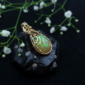 14K Gold Ethiopian Fire Opal Pendant