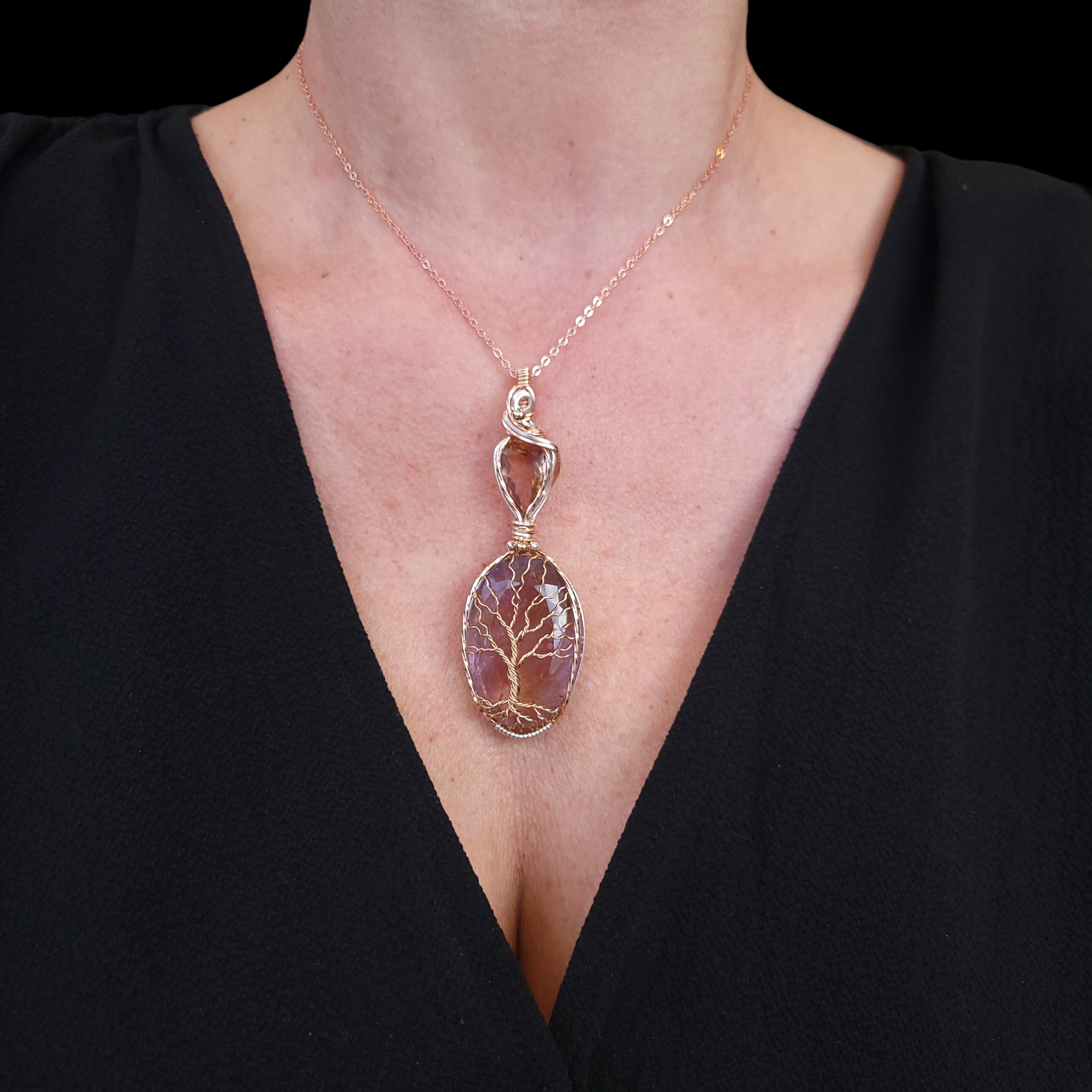 Mixed Metal Ametrine Tree Double Pendant