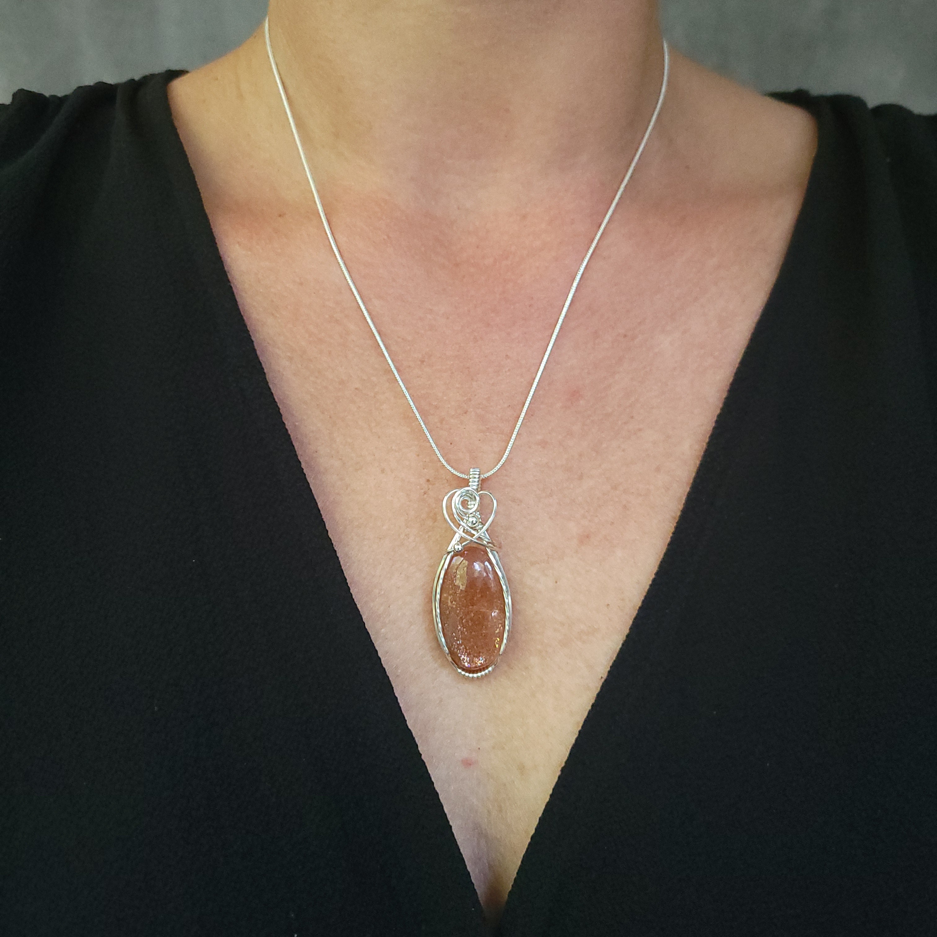 Sterling Silver Confetti Sunstone Pendant