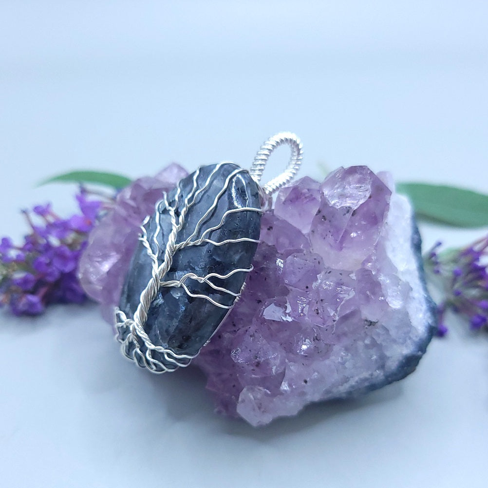 Sterling Silver Larvikite Tree Pendant