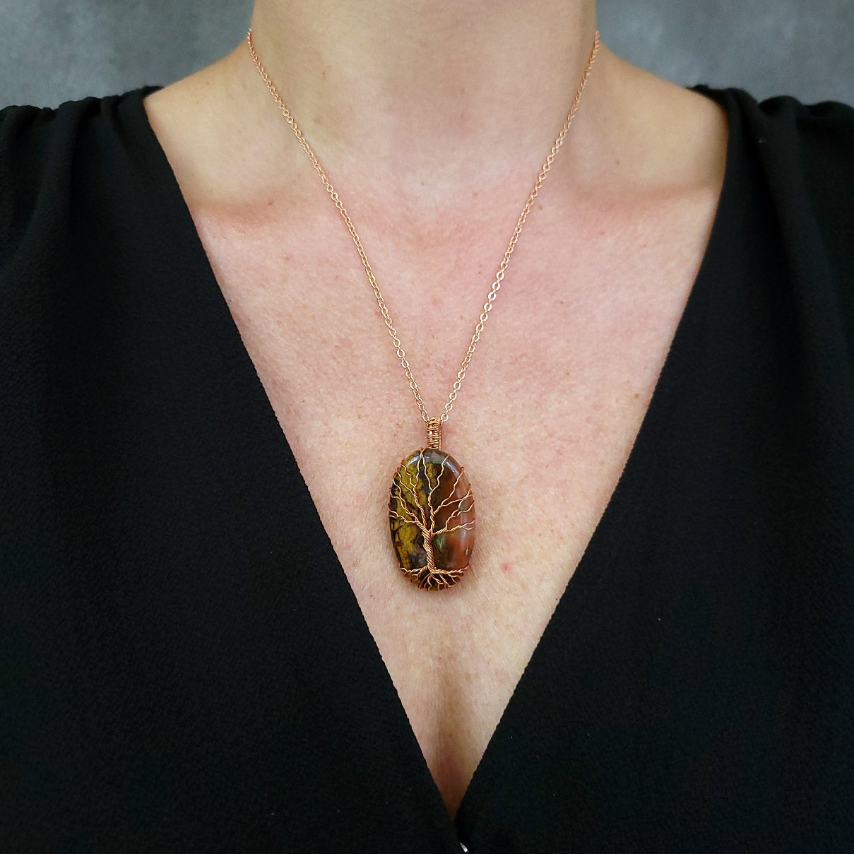 Indonesian Seam Agate Copper Tree Pendant