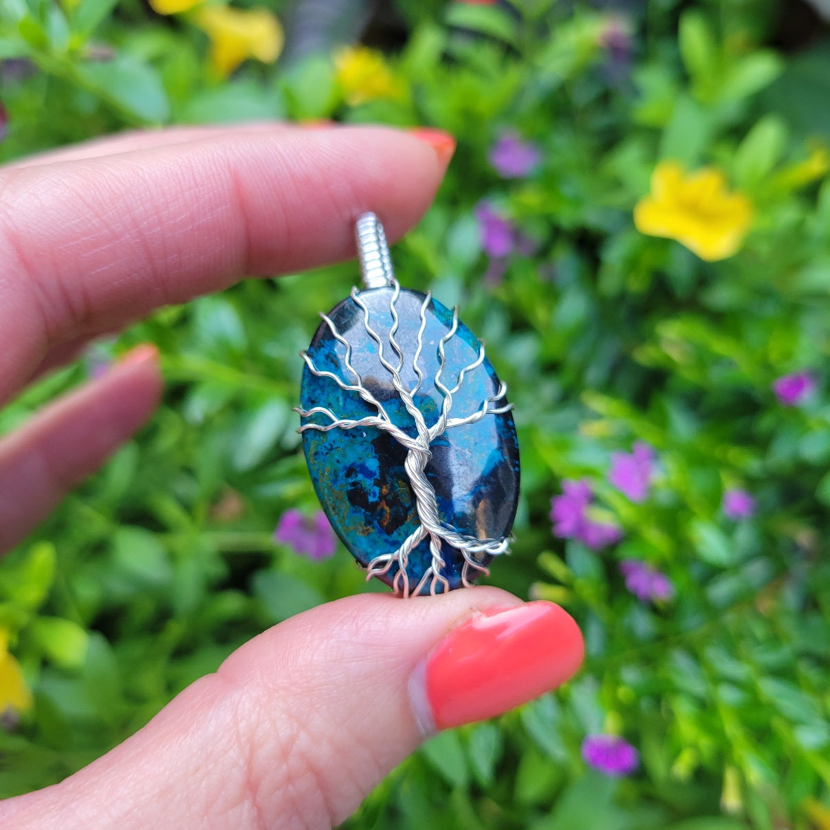 Sterling Silver Chrysocolla Tree Pendant