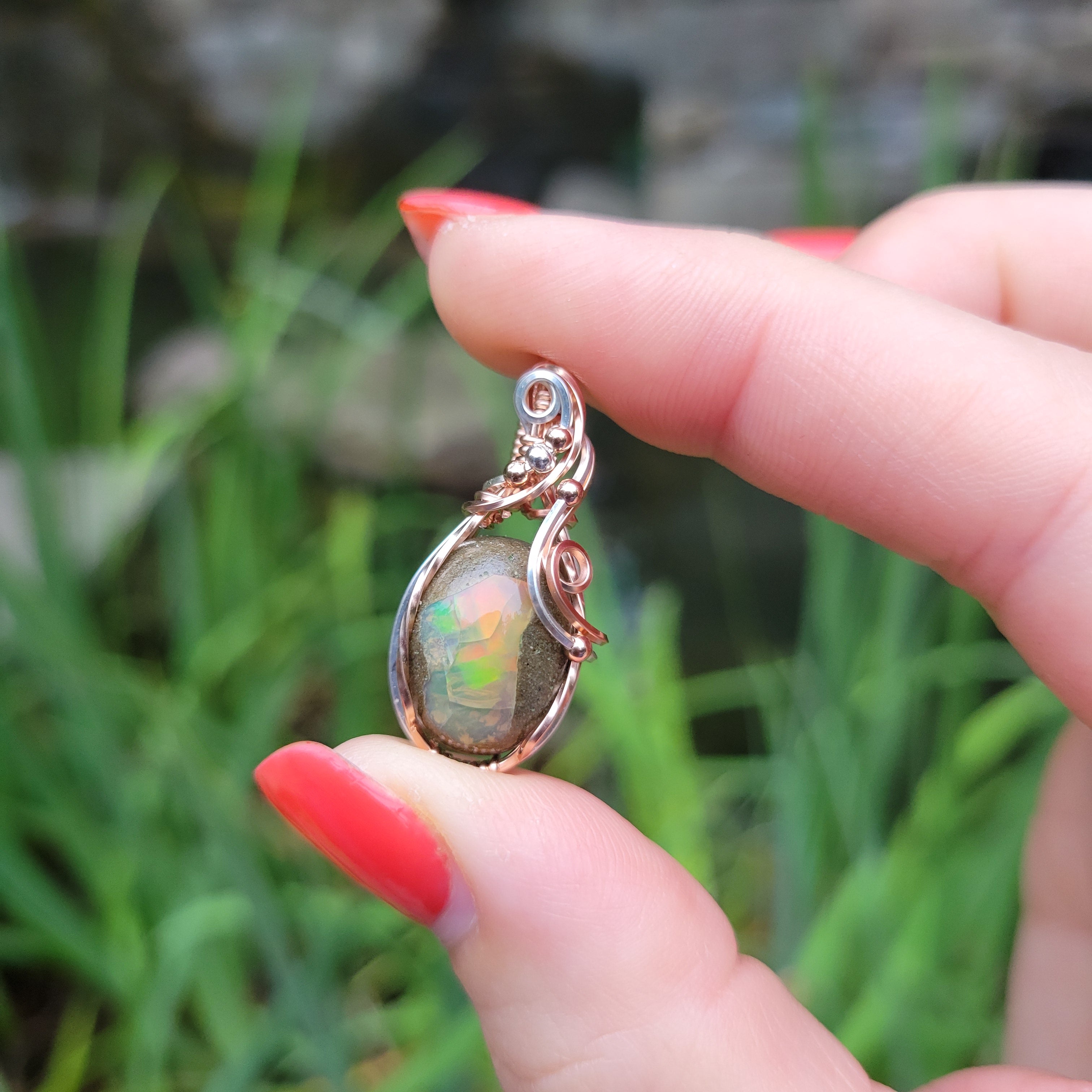 Mixed Metal Ethiopian Opal in Matrix Pendant