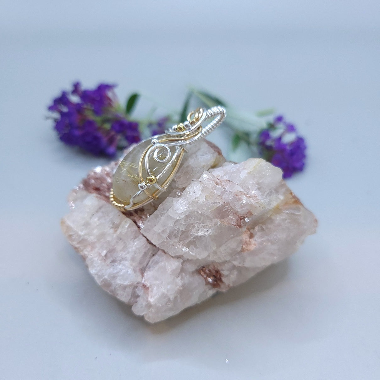 Mixed Metal Rutilated Quartz Pendant