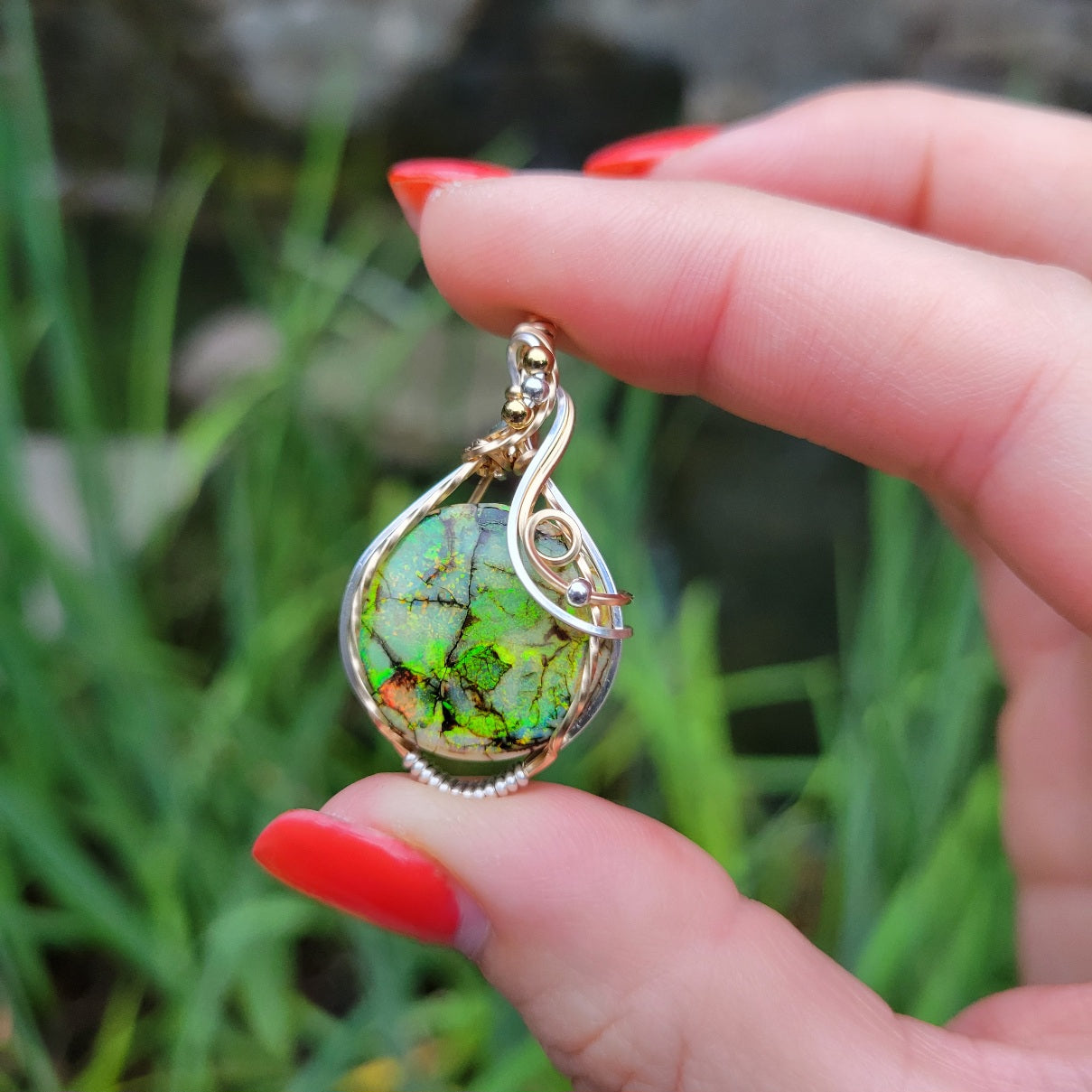 Mixed Metal Monarch Opal Pendant