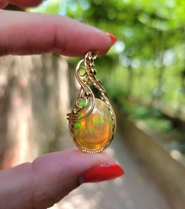 14K Gold Ethiopian Fire Opal Pendant