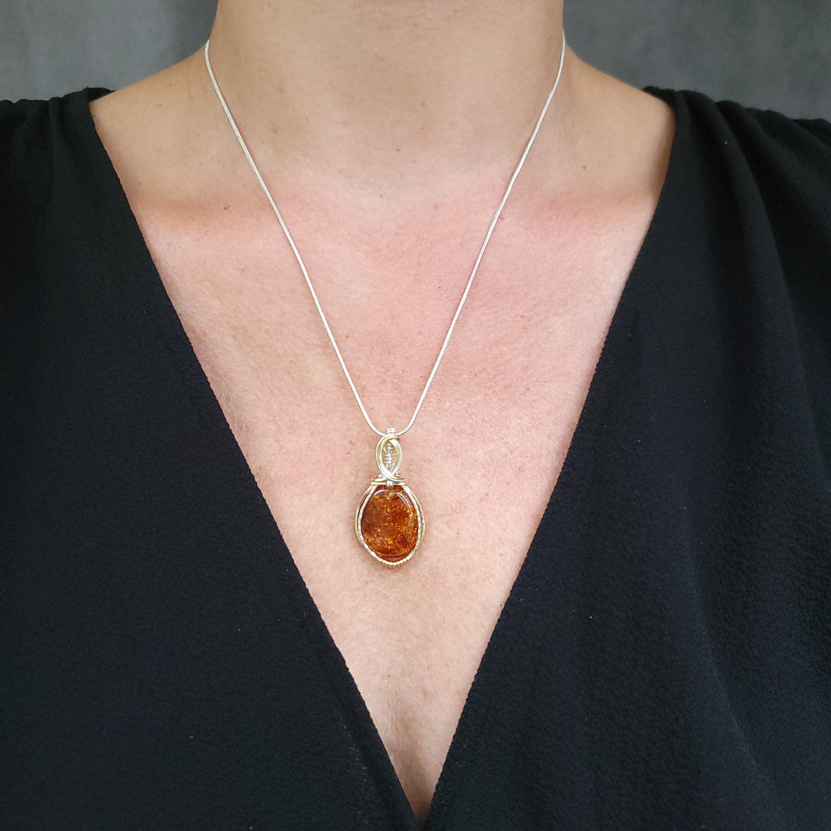 Mixed Metal Baltic Amber Pendant