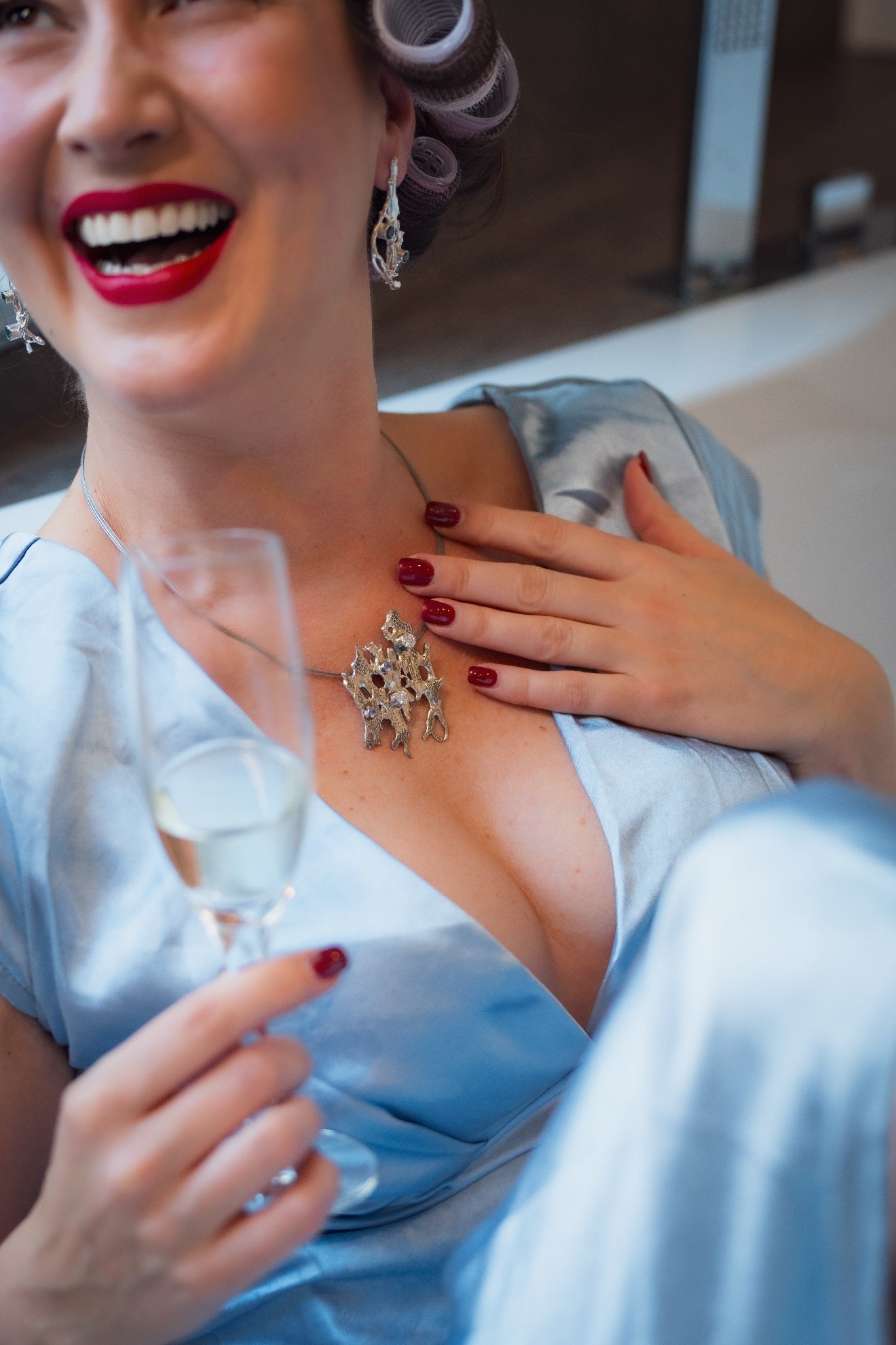 Antique Sterling Moissanite and Sapphire Pendant