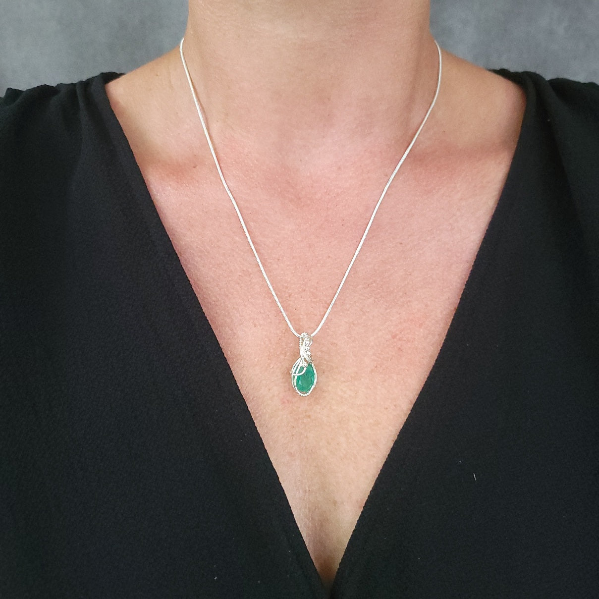 Sterling Silver Zambian Emerald Pendant