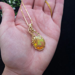 14K Gold Ethiopian Fire Opal Pendant