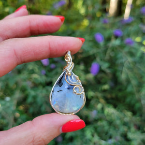 Mixed Metal Tourmalated Rainbow Moonstone Pendant