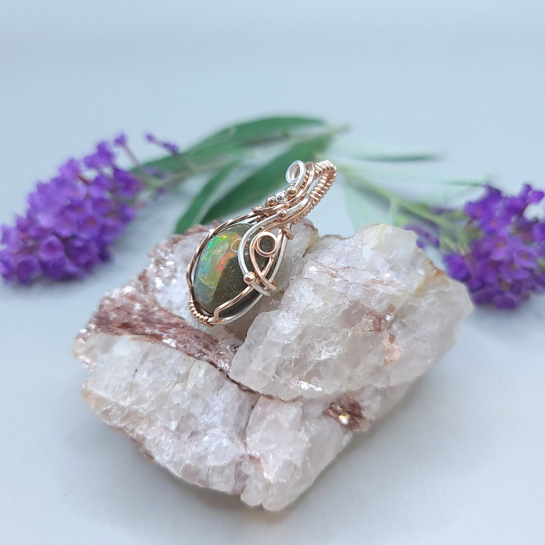 Mixed Metal Ethiopian Opal in Matrix Pendant