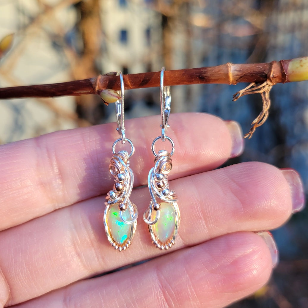 Mixed Metal Ethiopian Opal Earrings