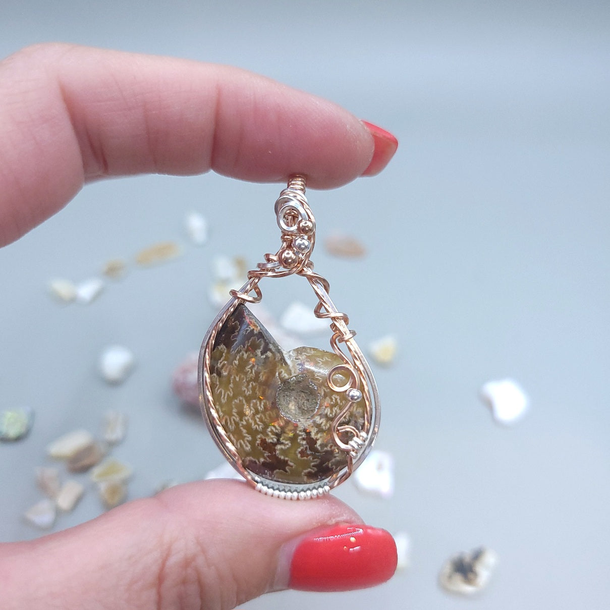 Mixed Metal Mahajanga Suture Ammonite Fossil Pendant