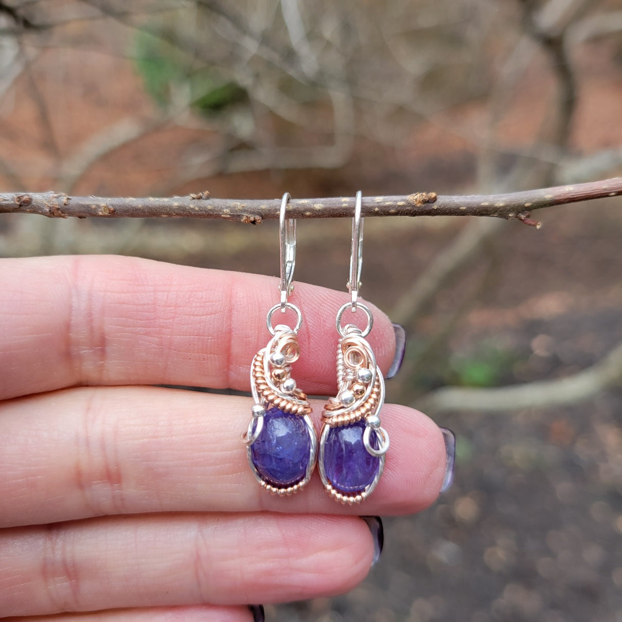 Mixed Metal Sterling Silver Tanzanite Earrings