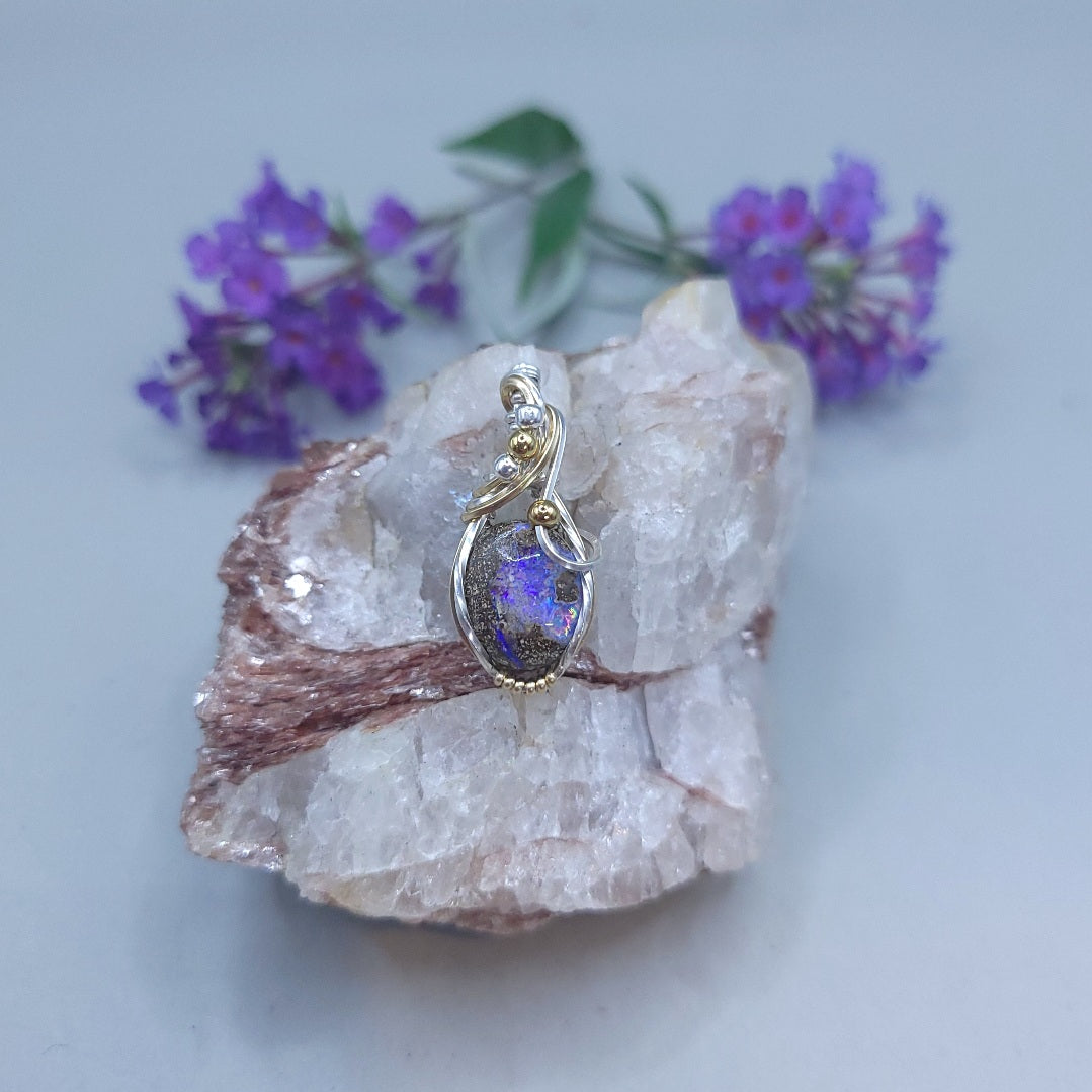 Mixed Metal Boulder Opal Pendant