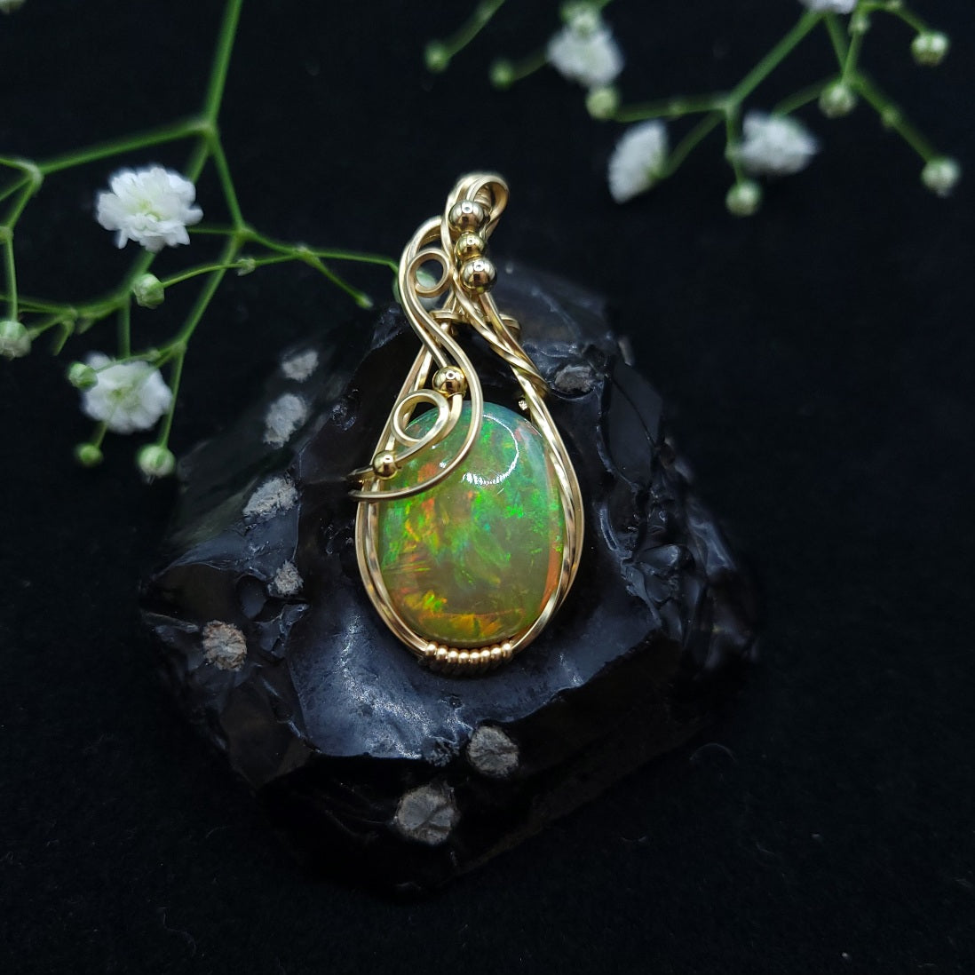 14K Gold Ethiopian Fire Opal Pendant