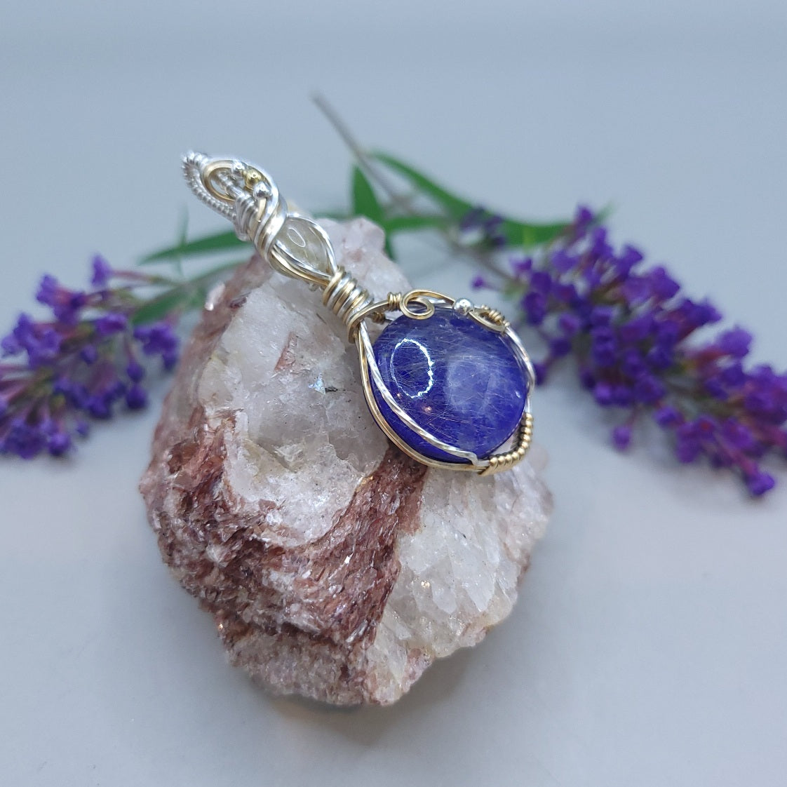 Mixed Metal Lapis Lazuli/ Rutilated Quartz Doublet Pendant