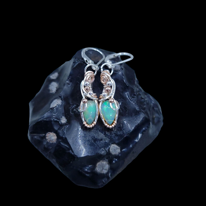 Mixed Metal Ethiopian Opal Earrings